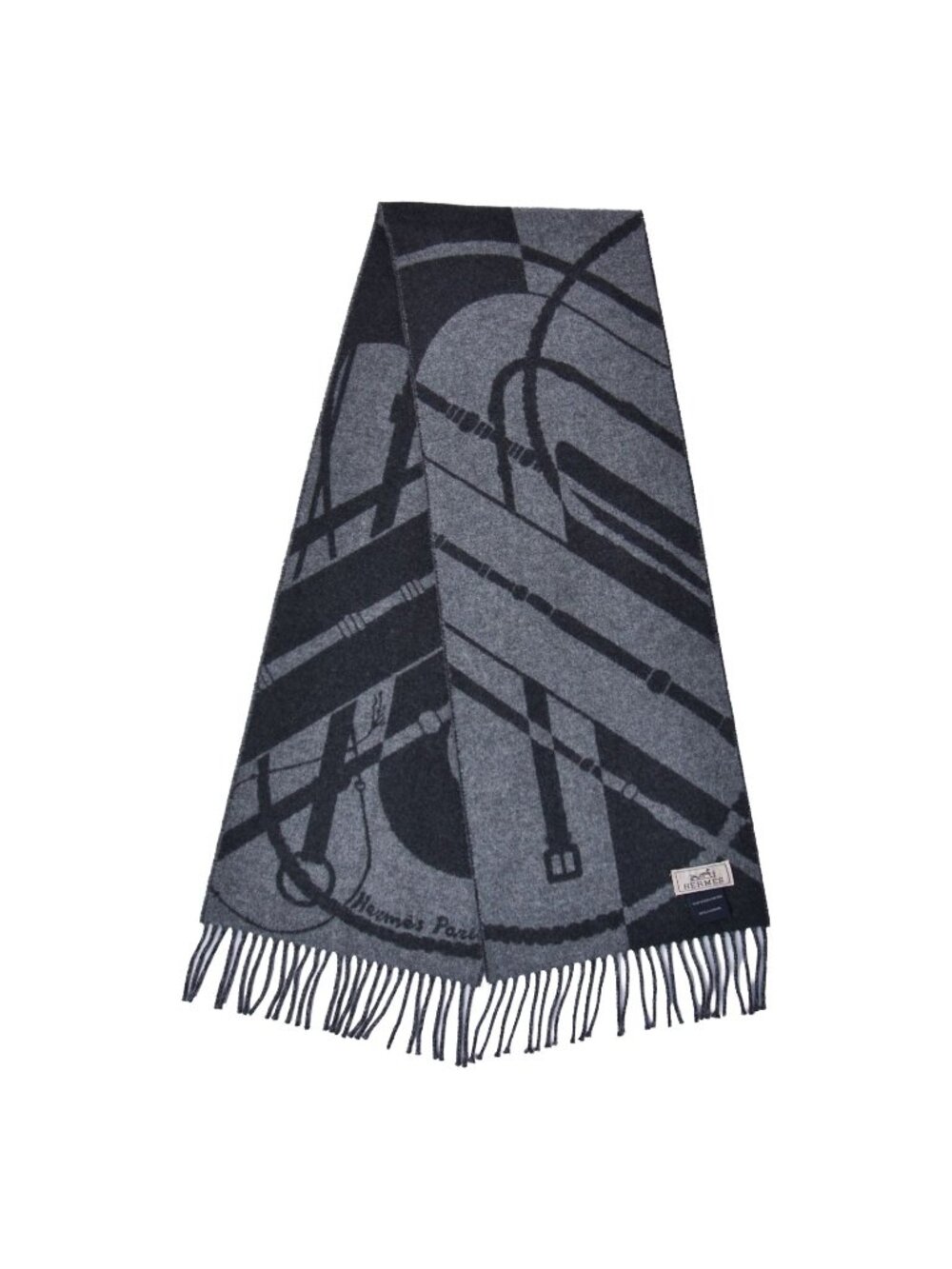 Hermes Scarf Shawl Clic-clac Clic Clac All Over Print Fringe Cashmere Gray